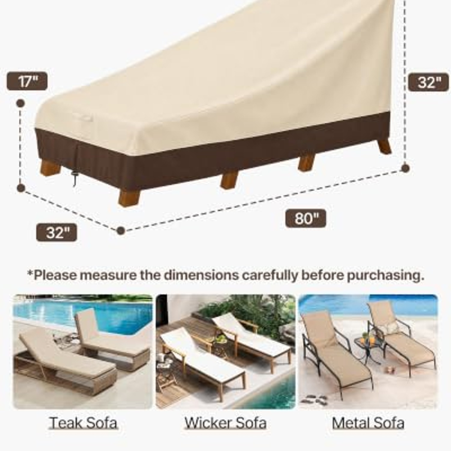 Waterproof Chaise Lounge Cover 2-Pack, 600D Oxford Patio Lounger Covers, detail view