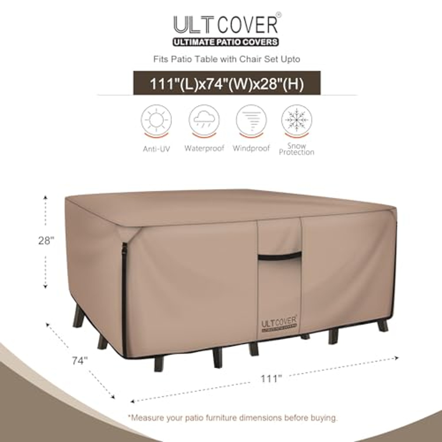 Large Patio Table and Chair Set Cover 111 x 74 Inch: image 2