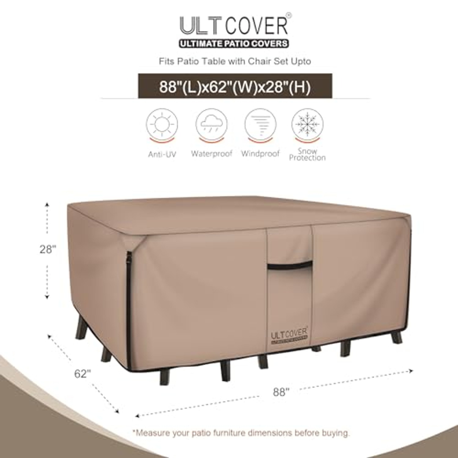 ULTCOVER Rectangular Patio Table Set Cover 88 x 62 in: image 2