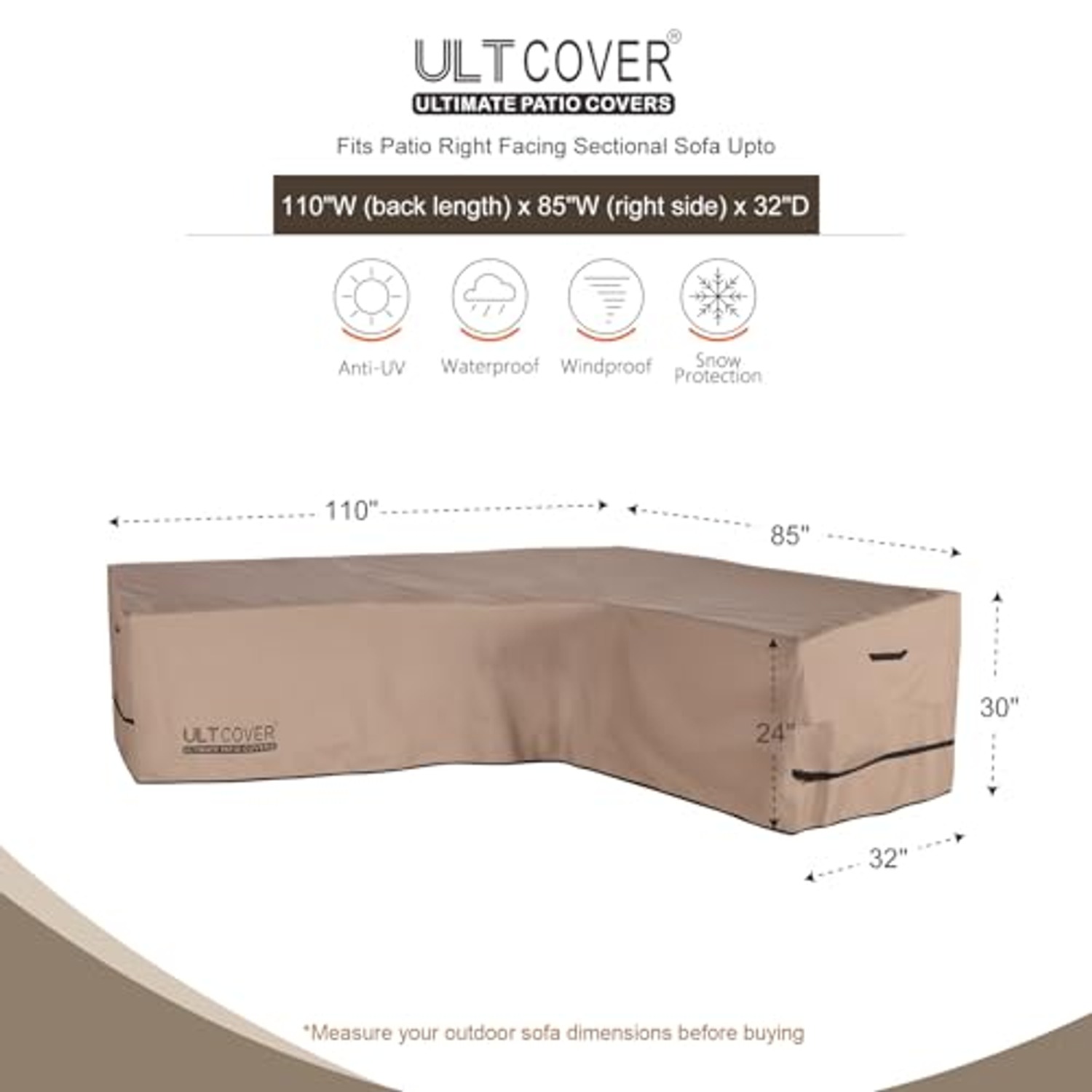 ULTCOVER Right Facing L-Shaped Patio Sectional Sofa Cover: image 2