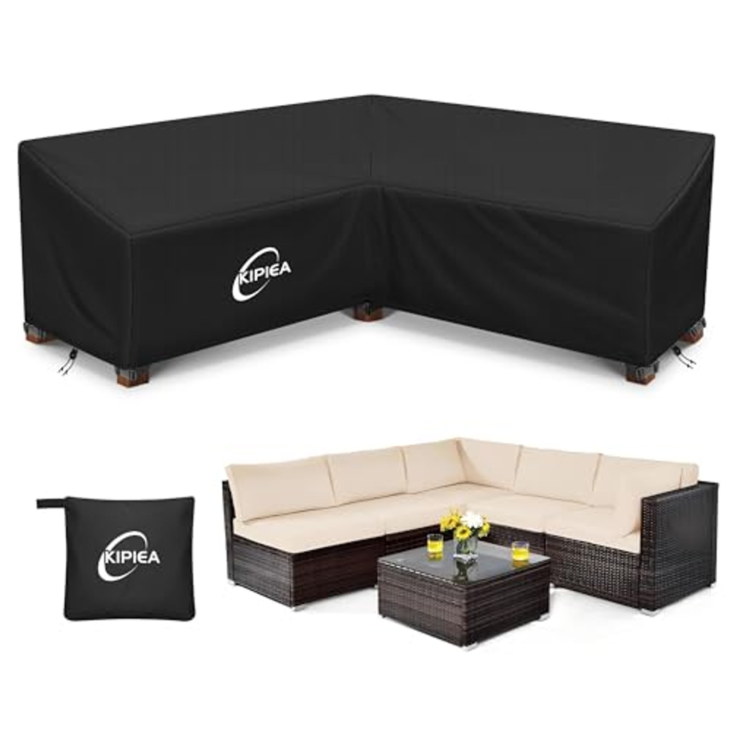 V Shaped Sectional Cover for Curved Outdoor Corner Sofas