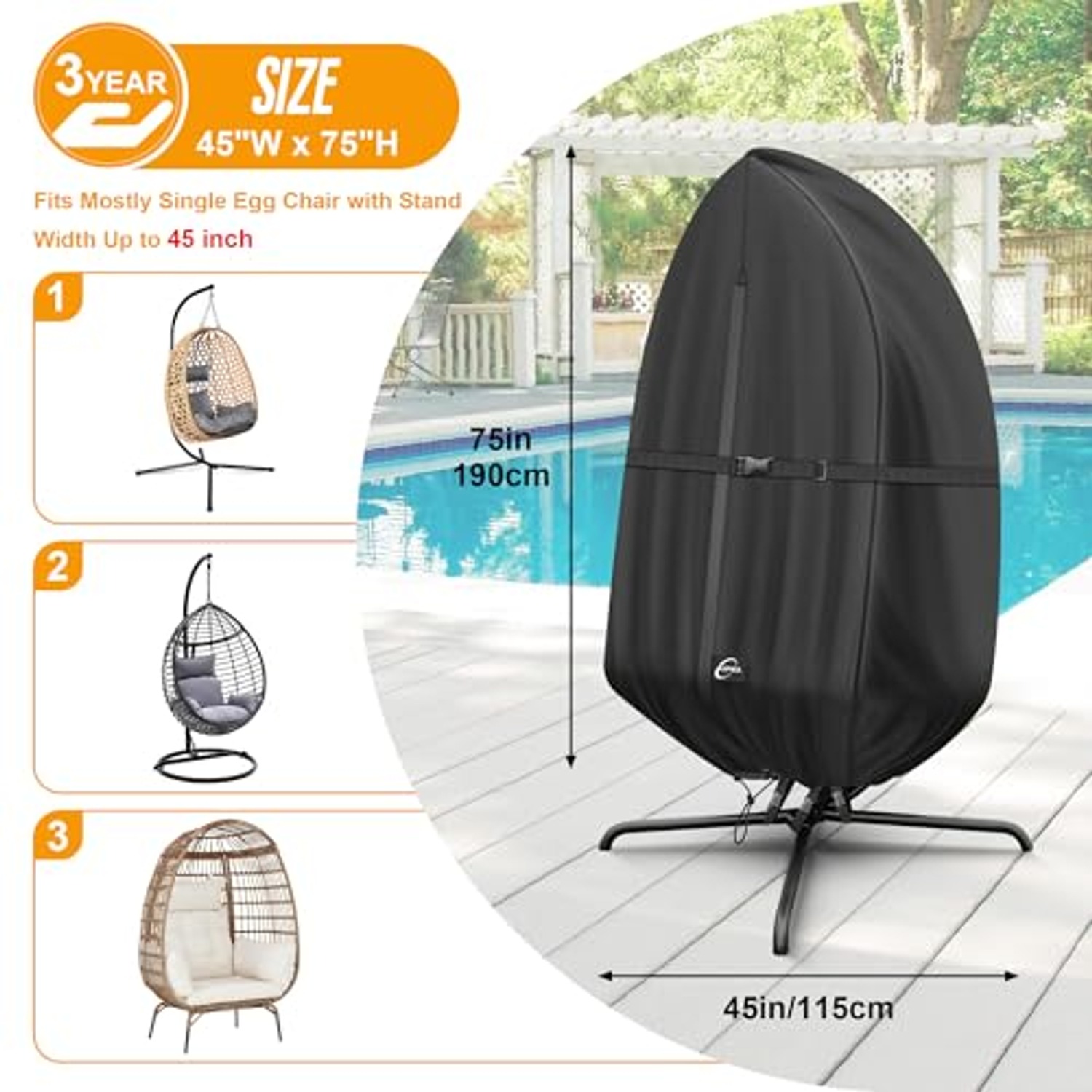 Single Egg Chair Cover with Waterproof Zipper: image 2