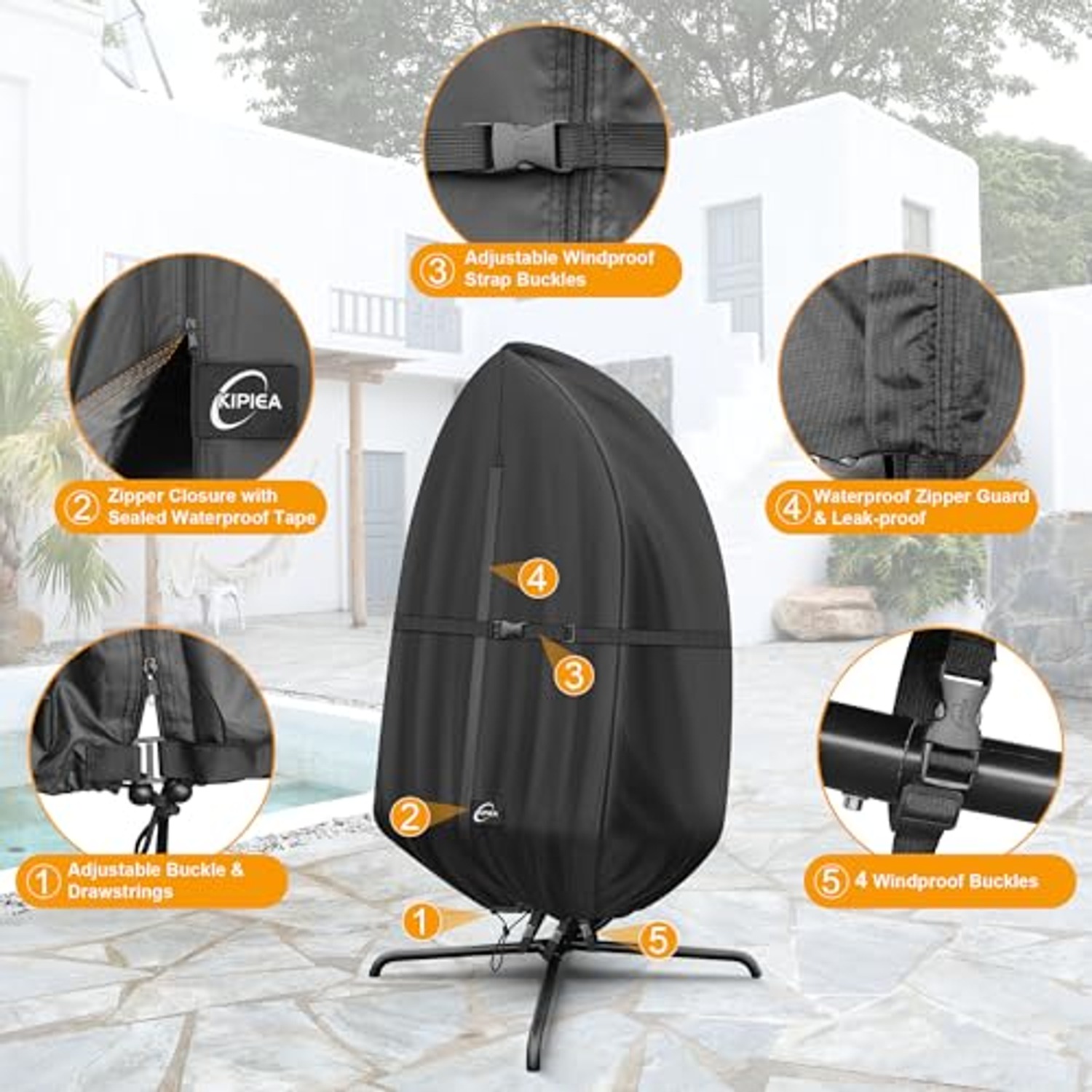 Single Egg Chair Cover with Waterproof Zipper: image 3