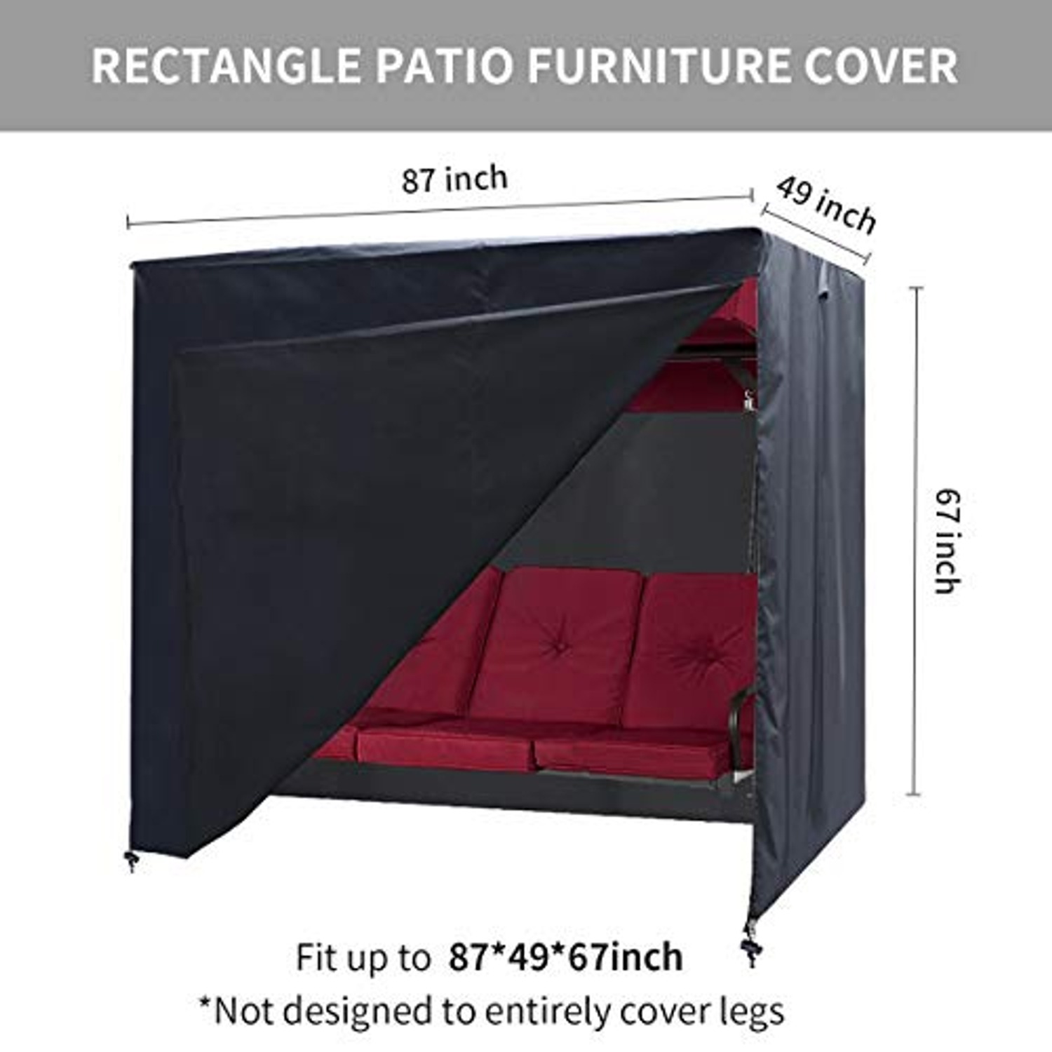 3-Seater Porch Swing Cover with Zips and Buckles: image 2