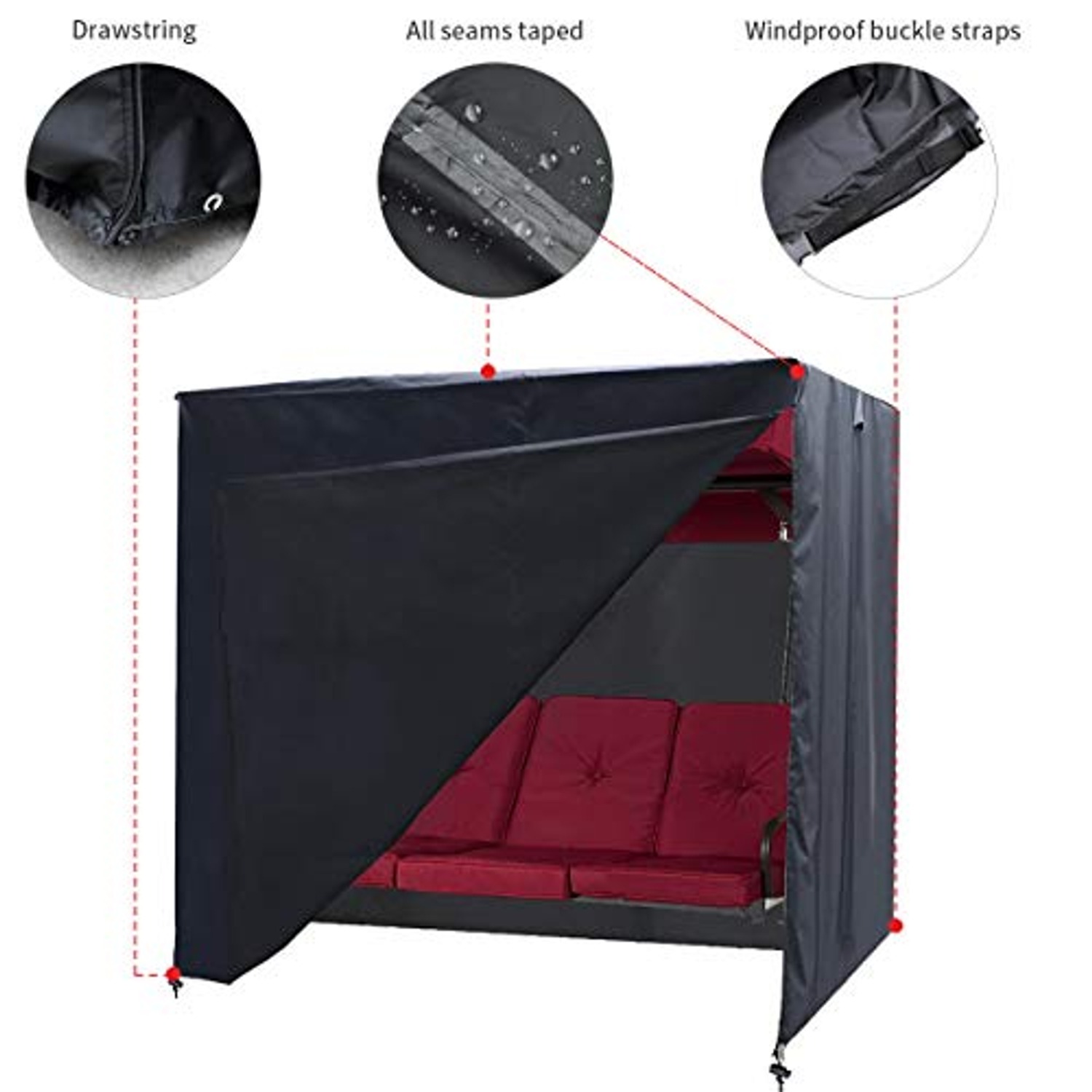3-Seater Porch Swing Cover with Zips and Buckles: image 3
