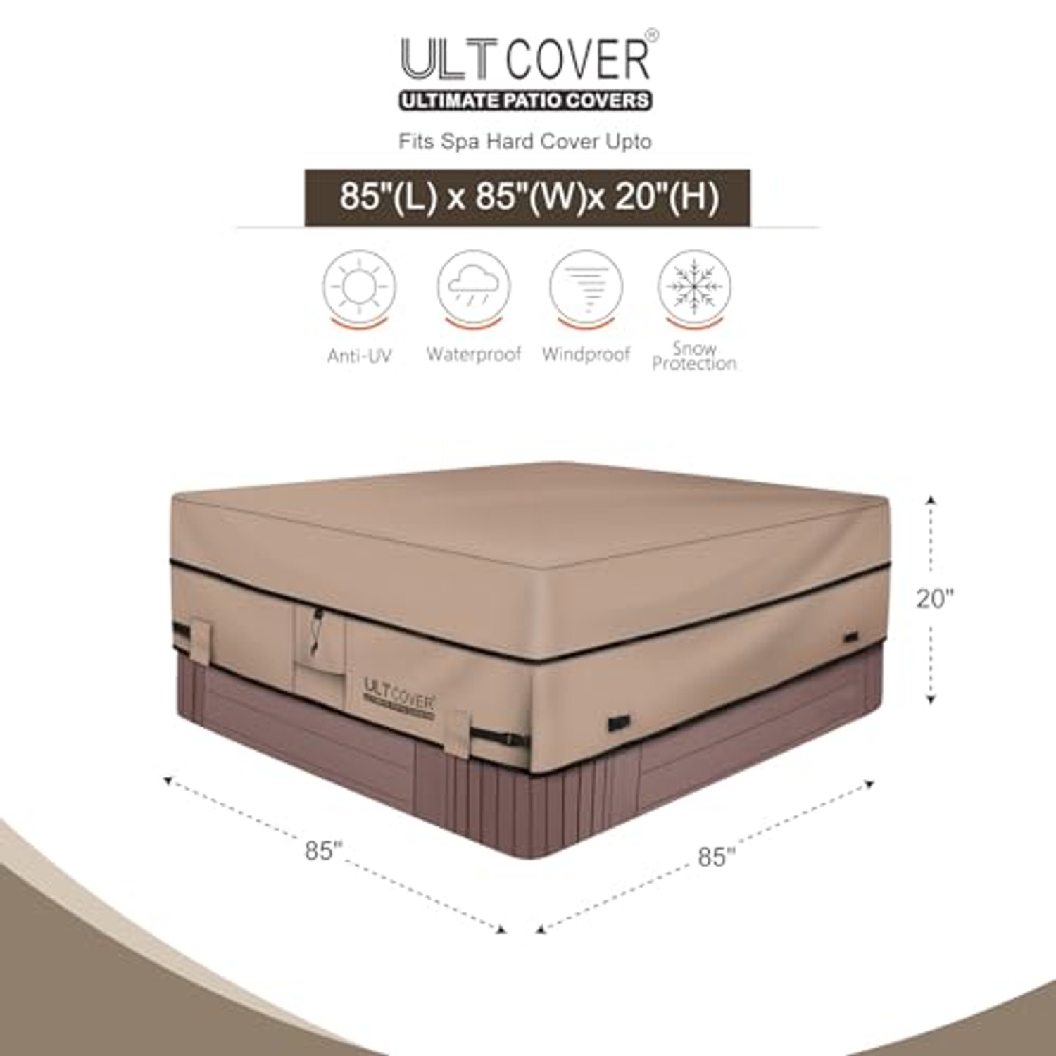 Square Hot Tub Cover 85 Inch Heavy Duty Outdoor Spa Protector: image 2