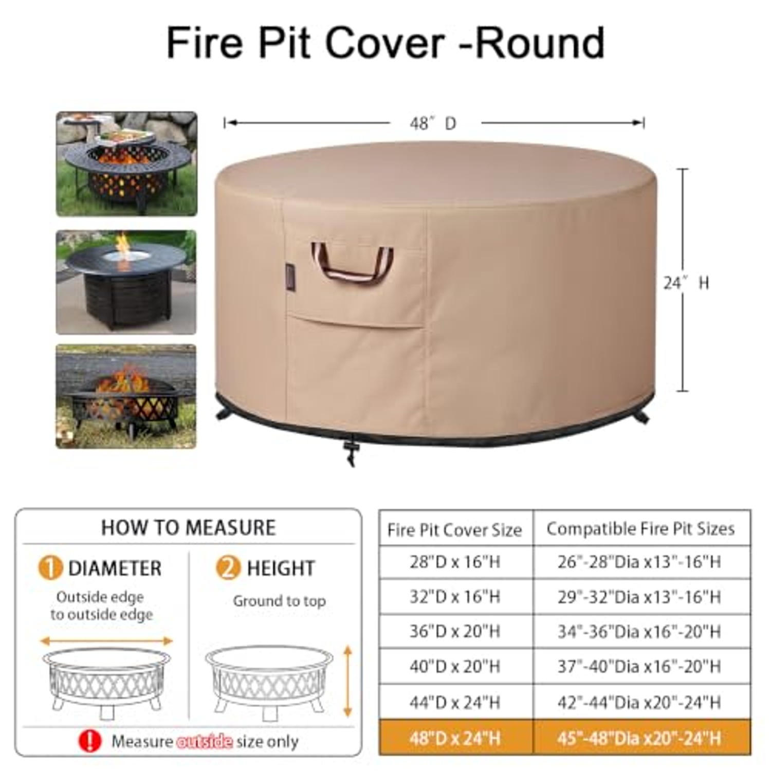 48 Inch Round Fire Pit Cover with Drawstring and Buckles: image 2