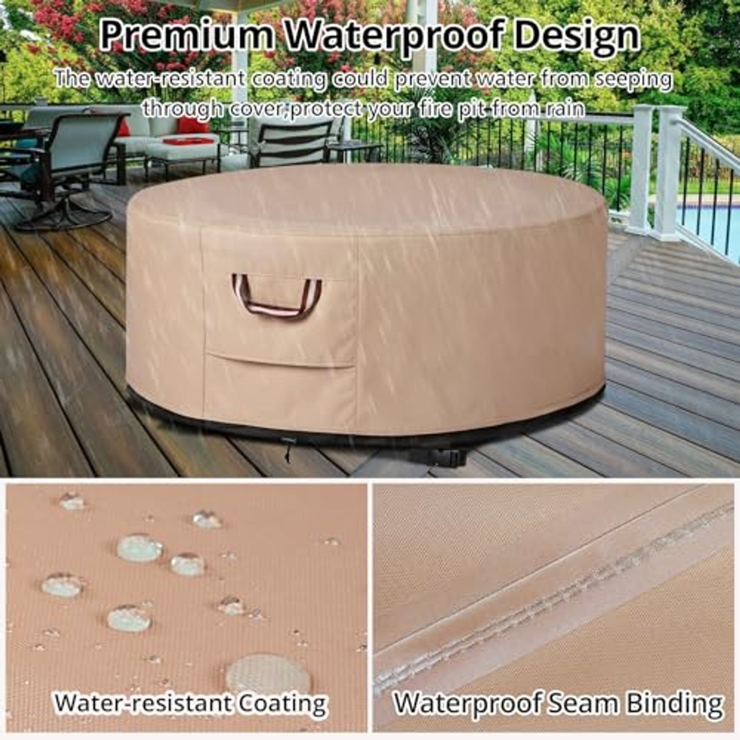 48 Inch Round Fire Pit Cover with Drawstring and Buckles: image 5