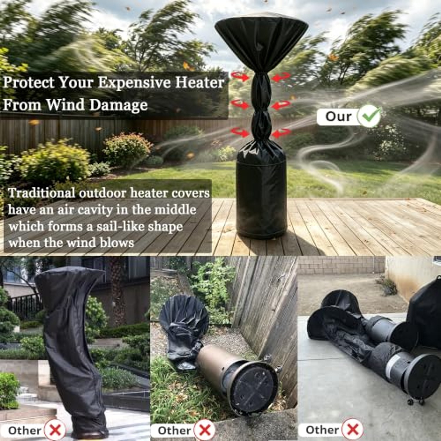Dome Patio Heater Cover with Windproof Velcro Straps: image 2